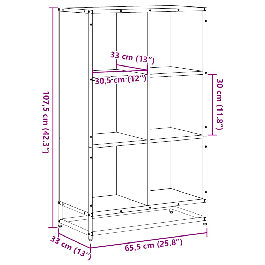 Bibliotecă, negru, 65,5x33x107,5 cm, lemn prelucrat