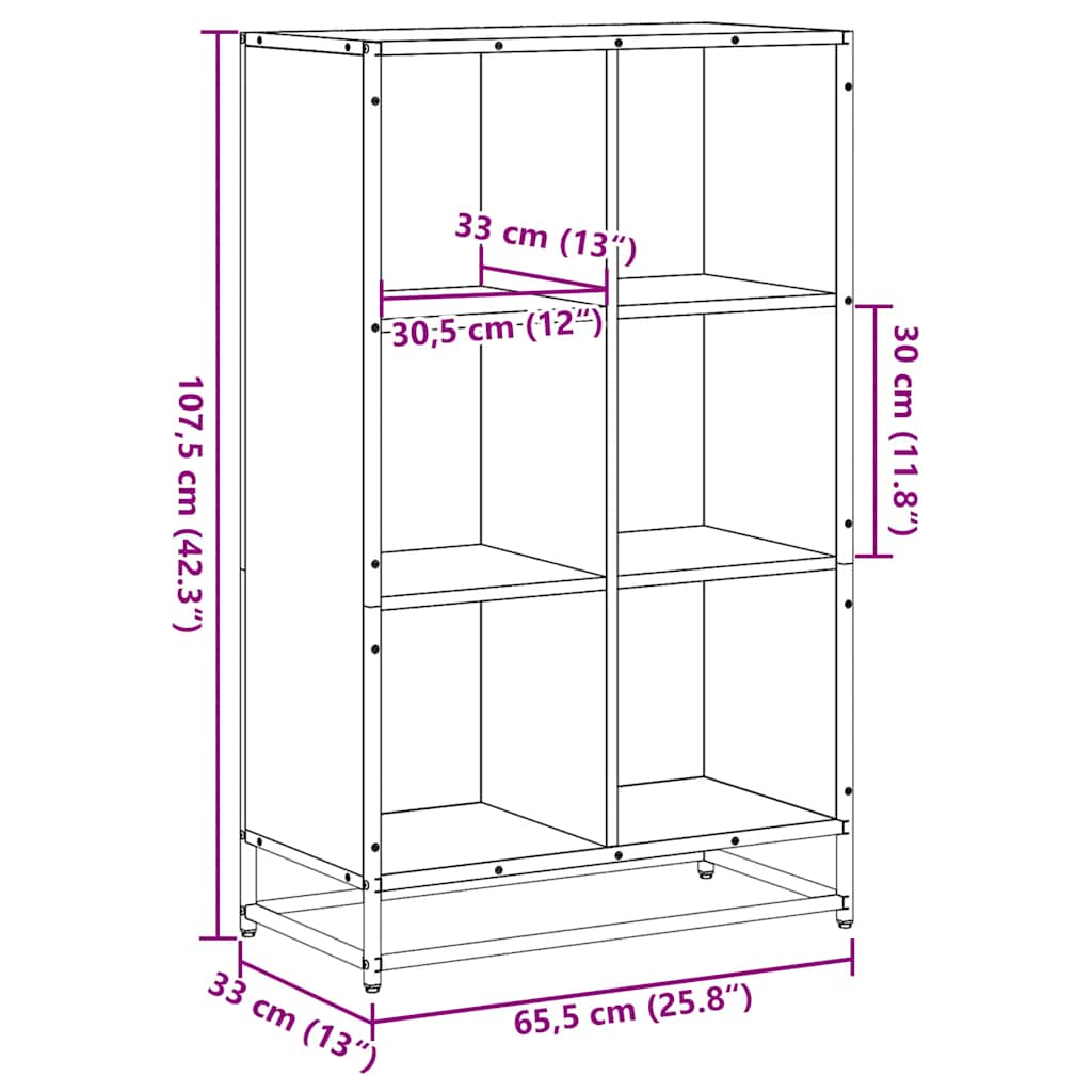 Bibliotecă, stejar fumuriu, 65,5x33x107,5 cm, lemn prelucrat