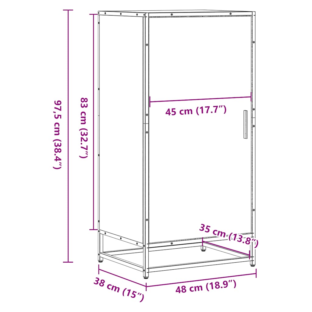 Pantofar, gri sonoma, 48x38x97,5 cm, lemn prelucrat