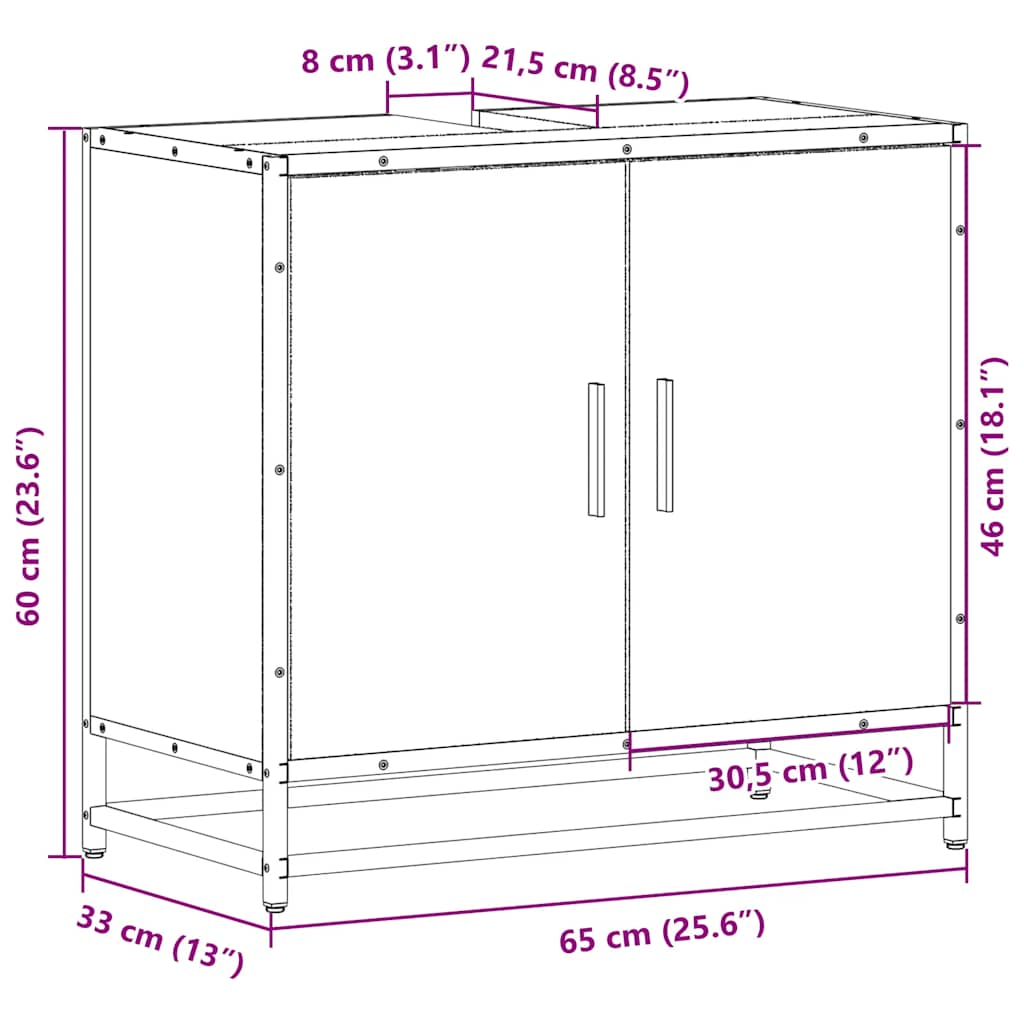 Dulap pentru chiuvetă de baie stejar afumat 65x33x60 cm lemn