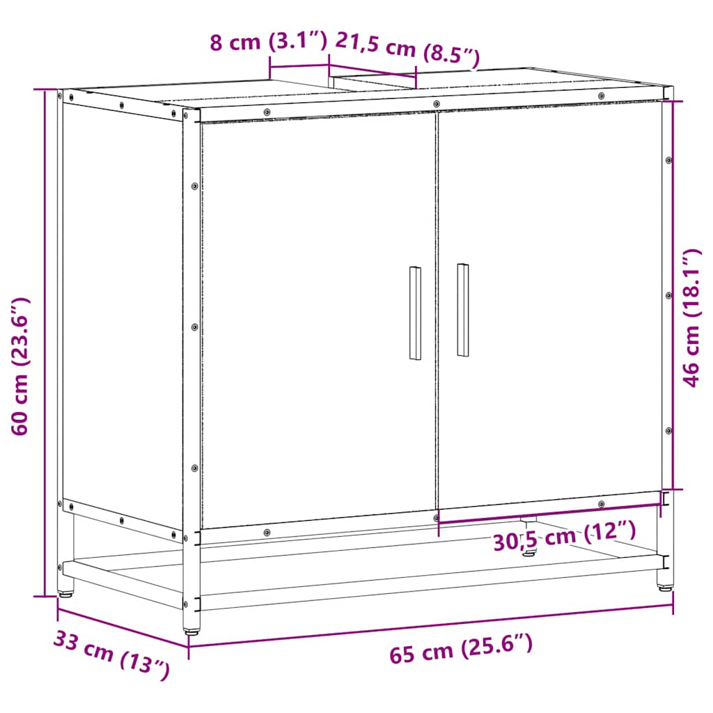 Dulap pentru chiuvetă de baie stejar maro 65x33x60 cm lemn