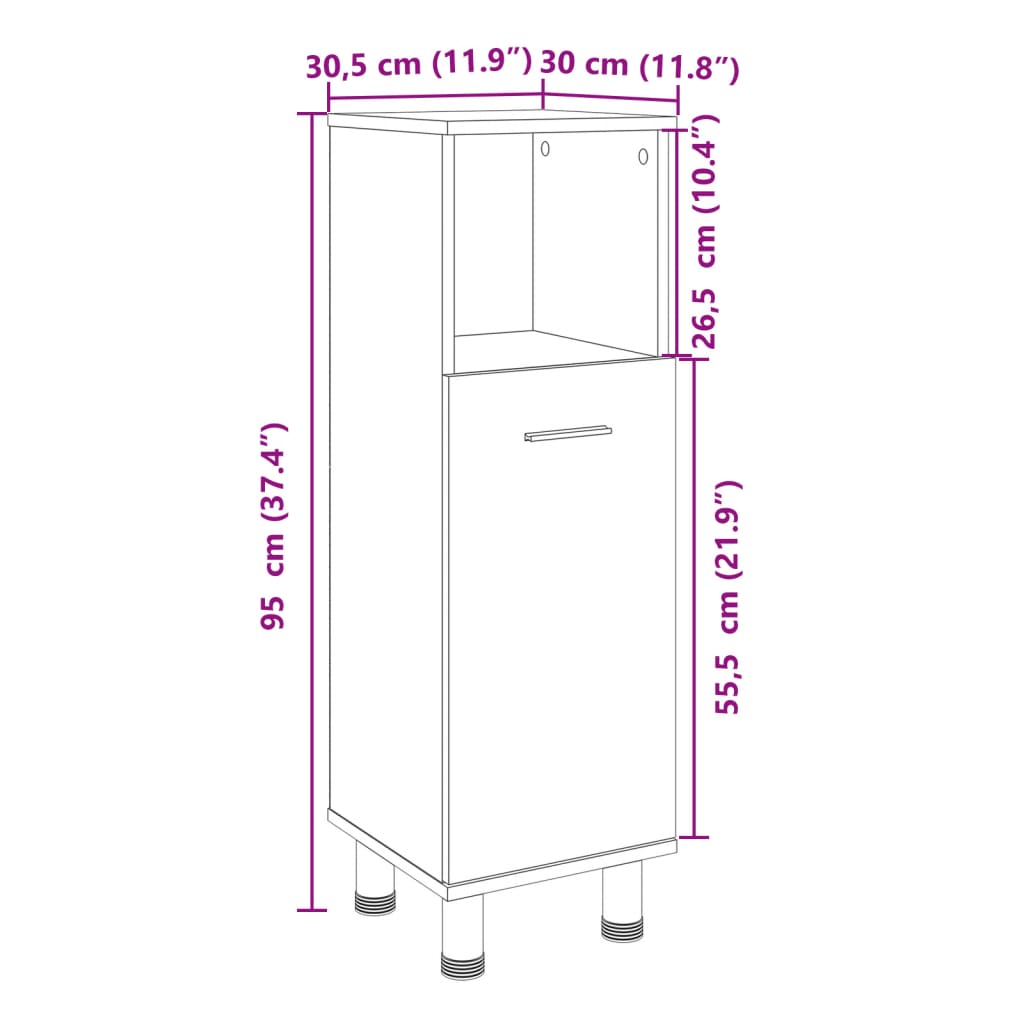 Dulap de baie, stejar sonoma, 30,5x30x95 cm, lemn prelucrat