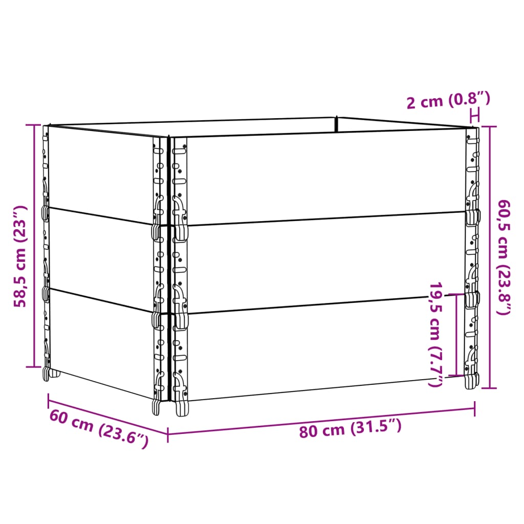 Rame pentru paleți 3 buc. Gri 80x60 cm lemn masiv de pin