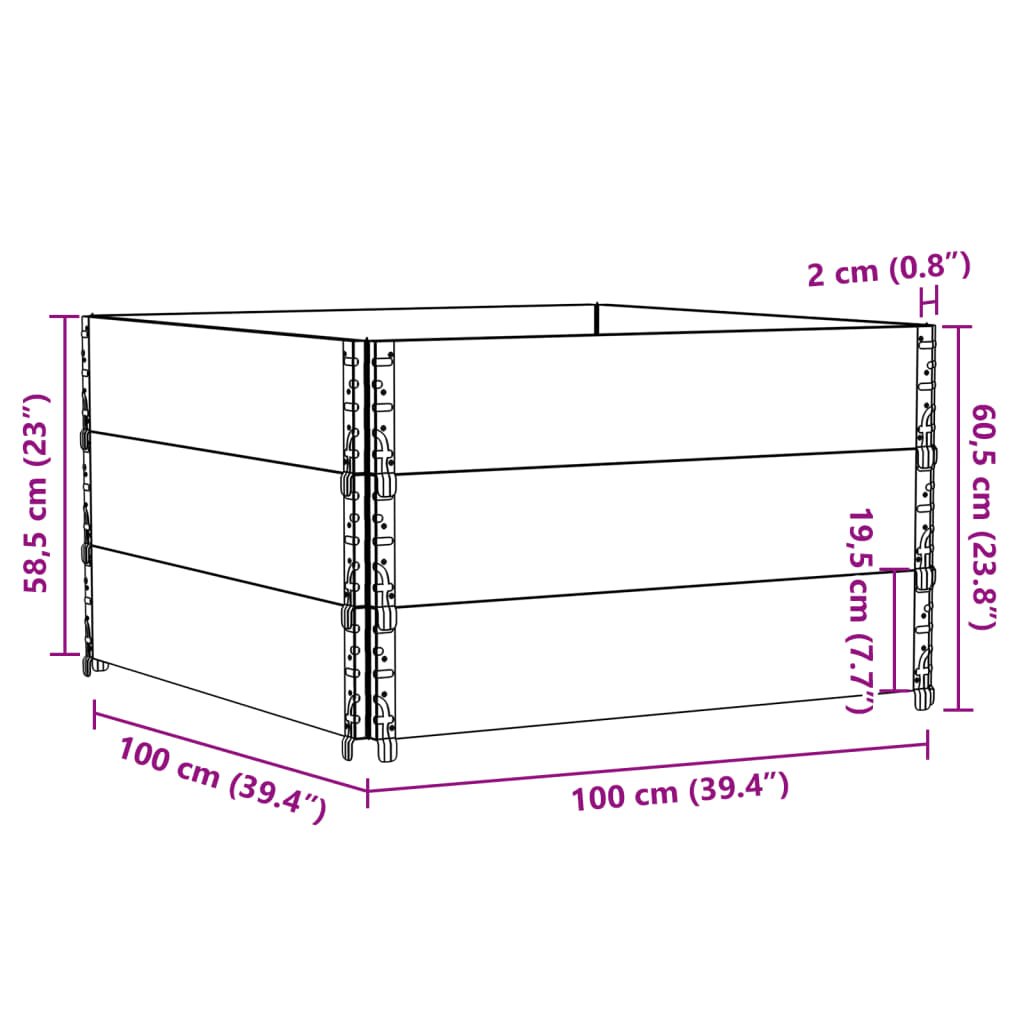 Rame pentru paleți 3 buc. gri 100x100 cm lemn masiv de pin