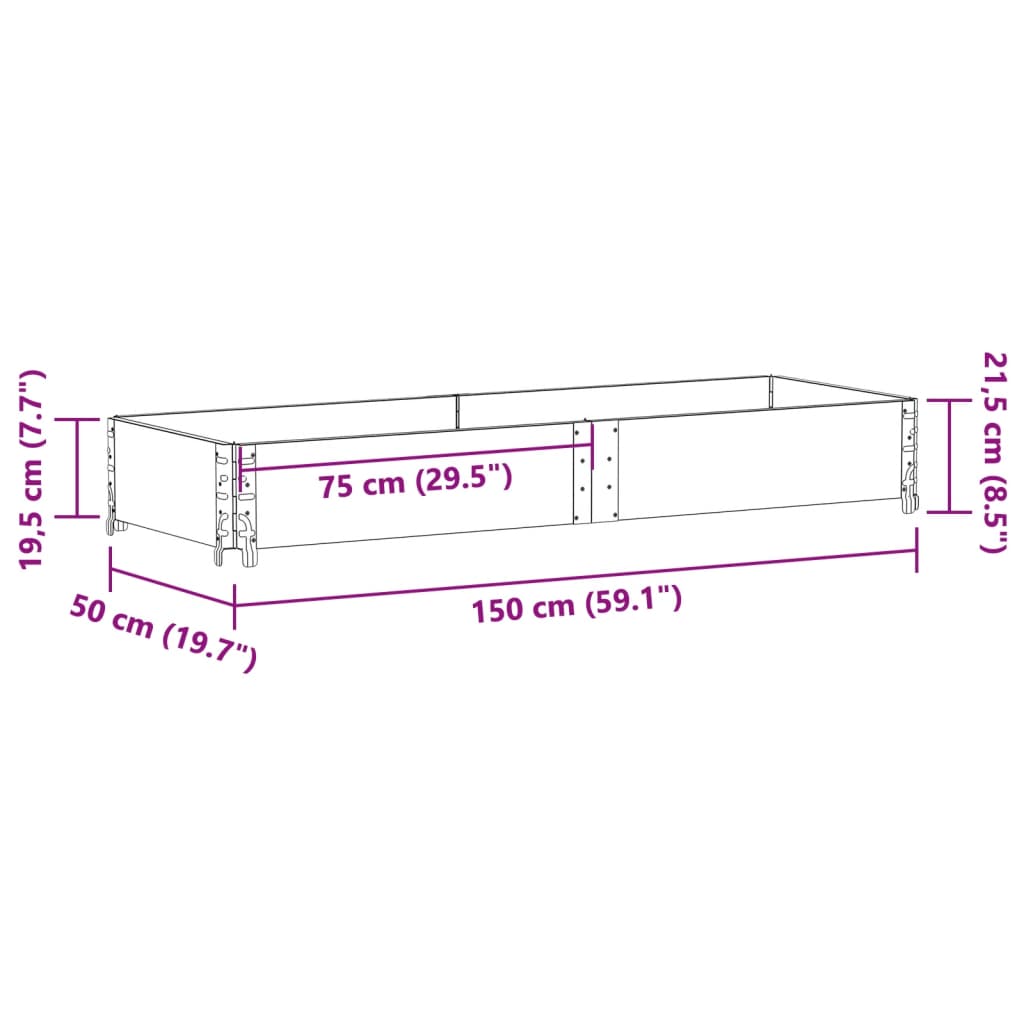 Jardinieră de grădină, gri, 150x50 cm, lemn masiv pin