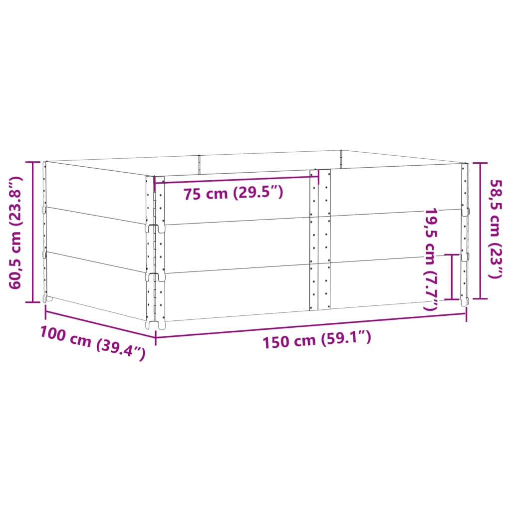 Jardinieră de grădină, gri, 150x100 cm, lemn masiv pin