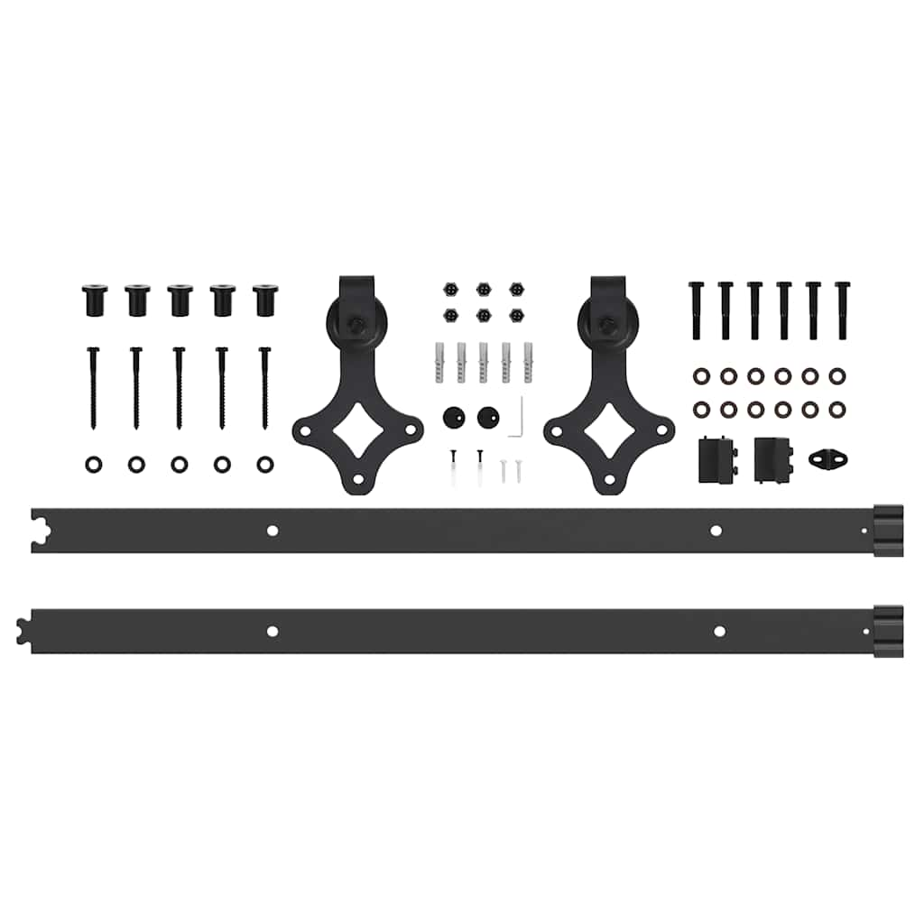 Set feronerie pentru uși glisante, negru, 152,5 cm, oțel