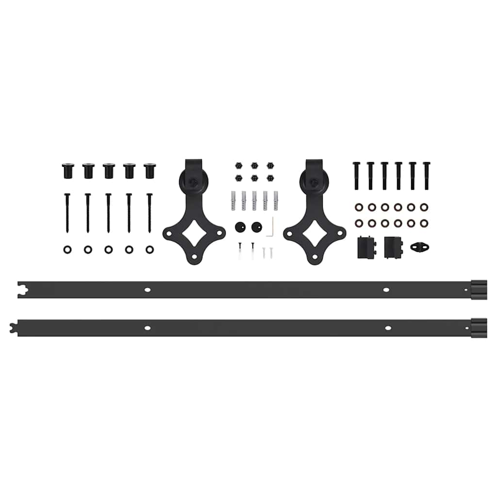 Set feronerie pentru uși glisante, negru, 213,5 cm, oțel