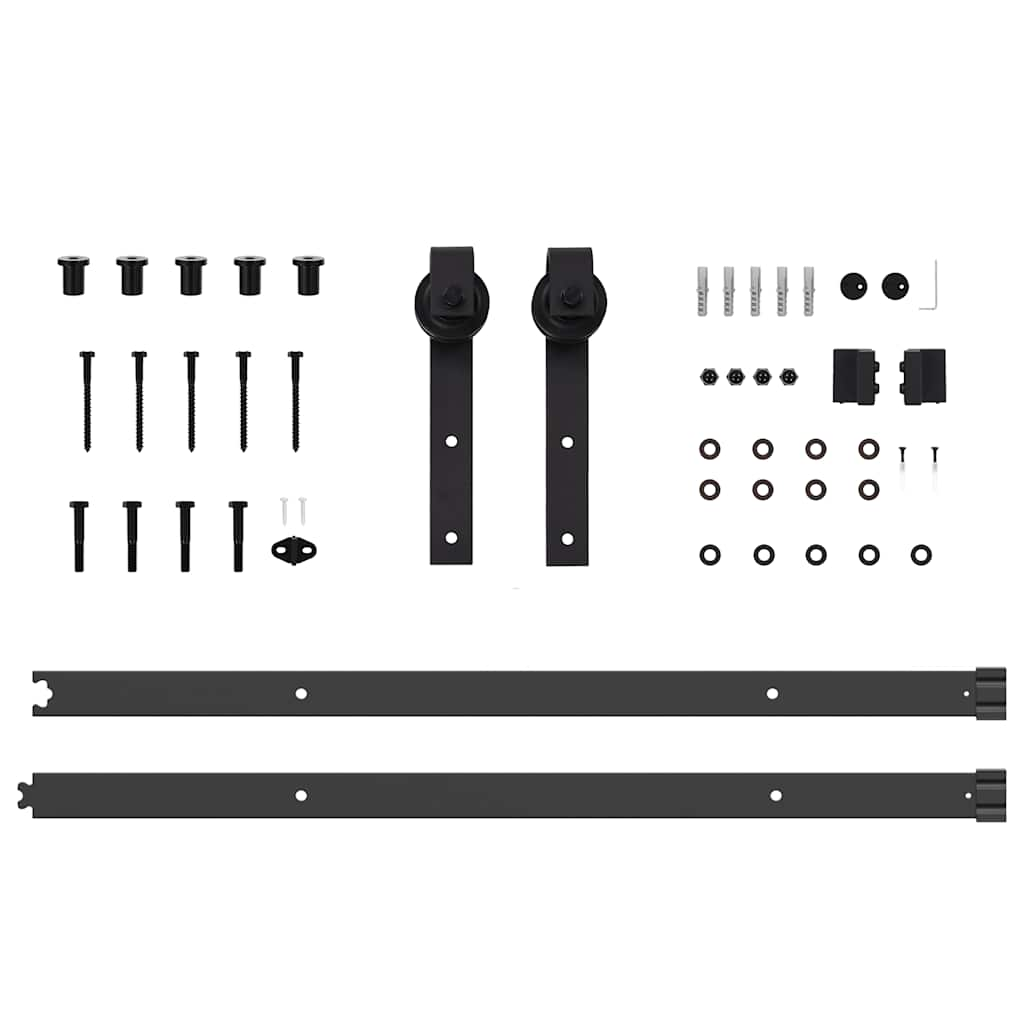 Set feronerie pentru uși glisante, negru, 213,5 cm, oțel