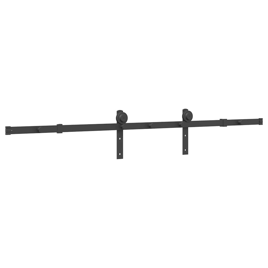 Set feronerie pentru ușă glisantă, negru, 183 cm, oțel