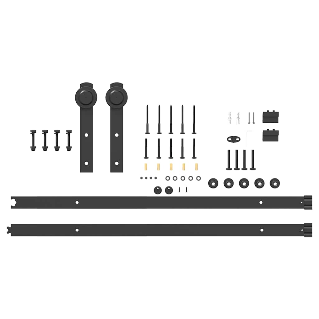 Set feronerie pentru uși glisante, negru, 213,5 cm, oțel