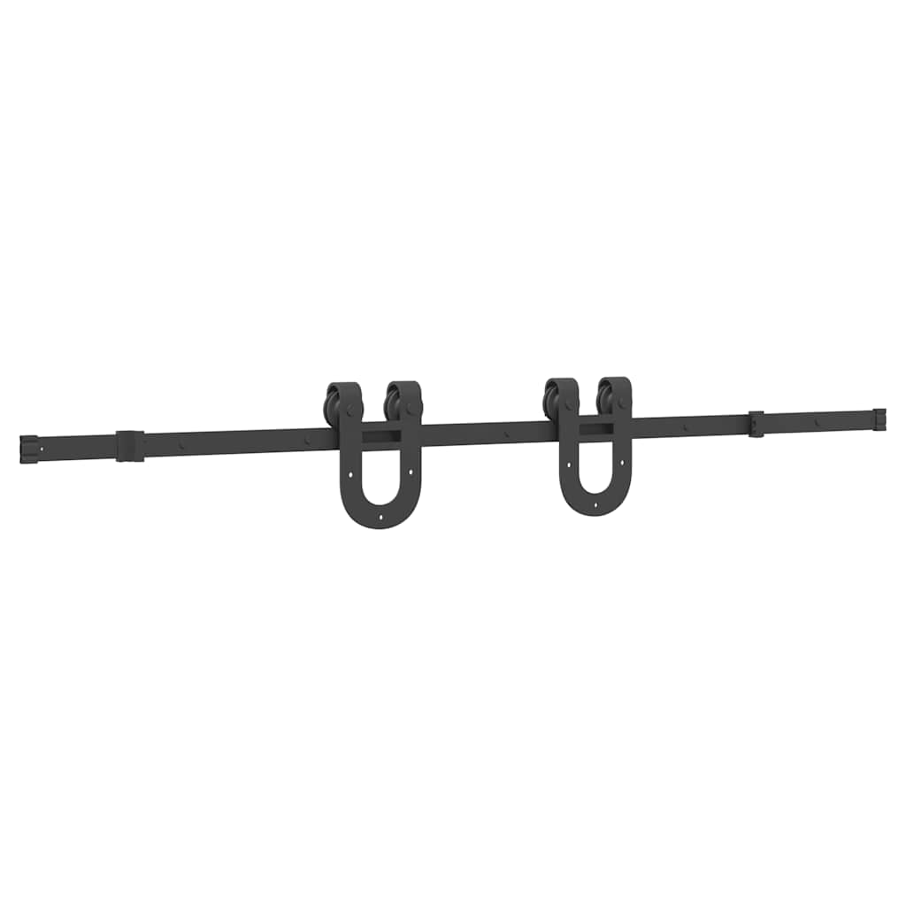 Set feronerie pentru ușă glisantă, negru, 183 cm, oțel