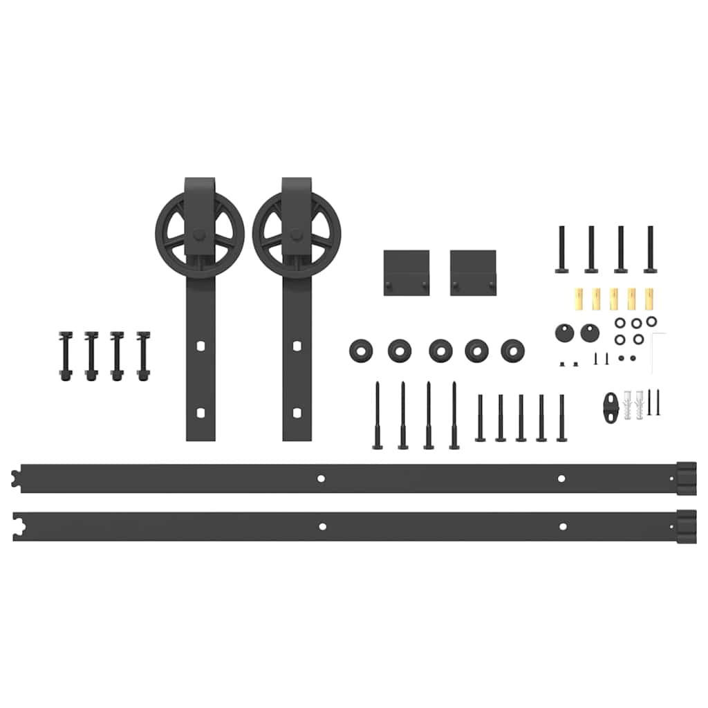 Set feronerie pentru ușă glisantă, negru, 183 cm, oțel