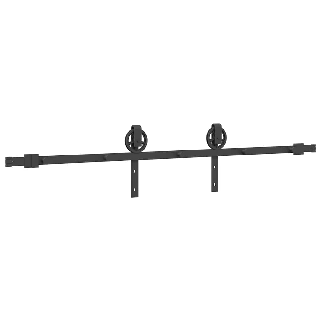 Set feronerie pentru ușă glisantă, negru, 183 cm, oțel