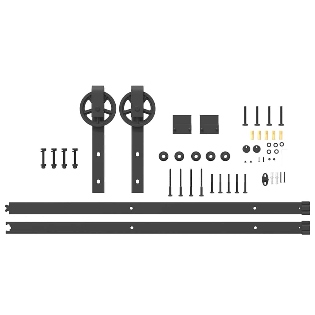 Set feronerie pentru uși glisante, negru, 200 cm, oțel