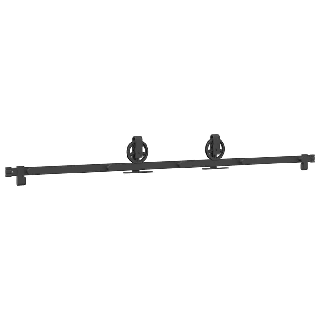 Set feronerie pentru ușă glisantă, negru, 183 cm, oțel