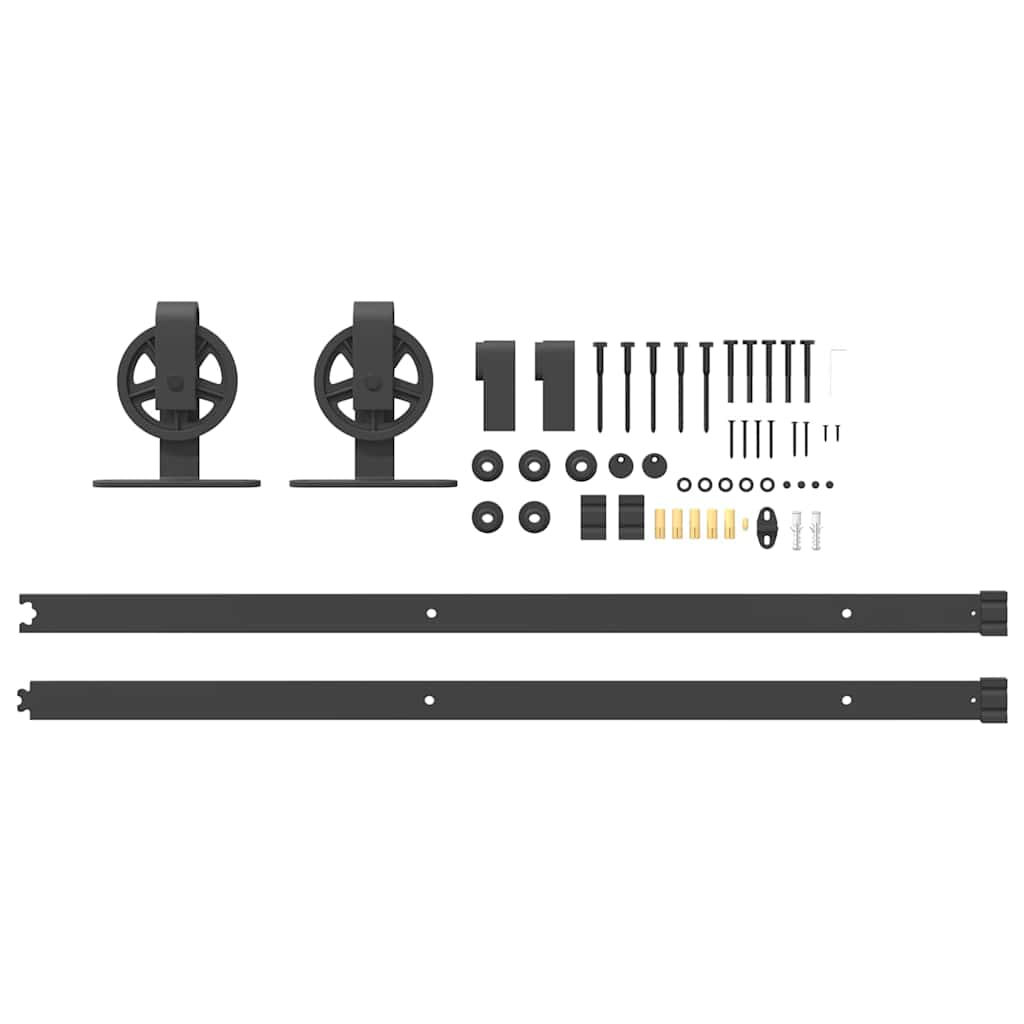 Set feronerie pentru uși glisante, negru, 200 cm, oțel