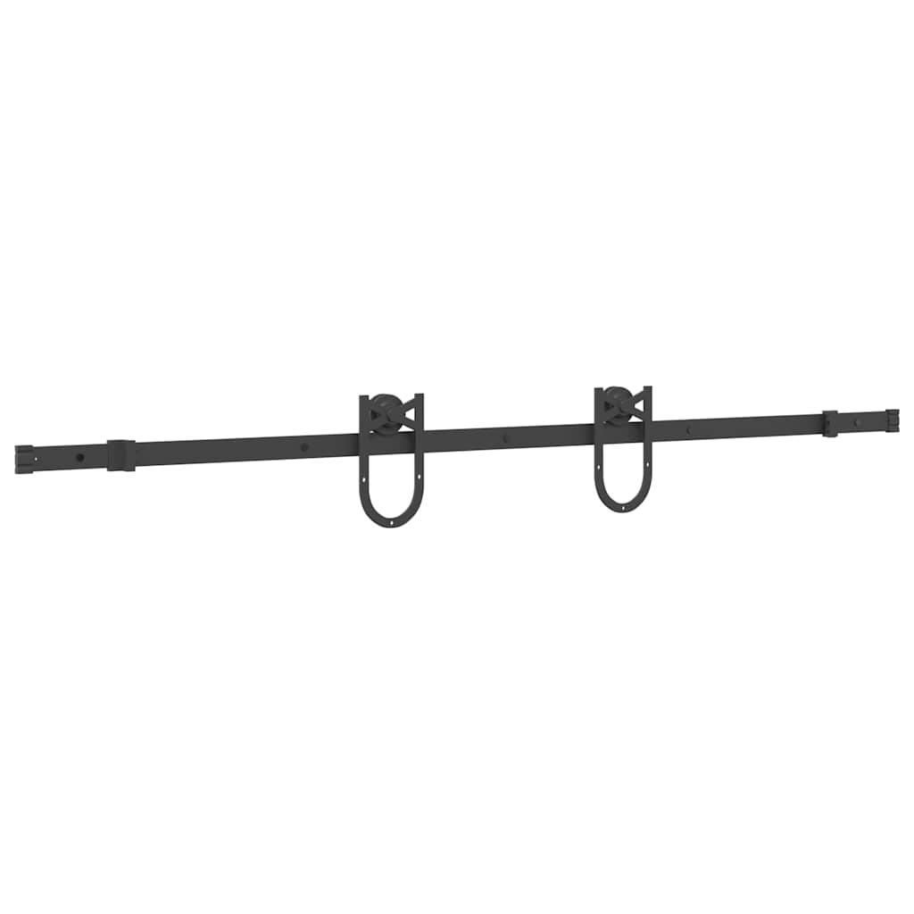 Set feronerie pentru ușă glisantă, negru, 183 cm, oțel