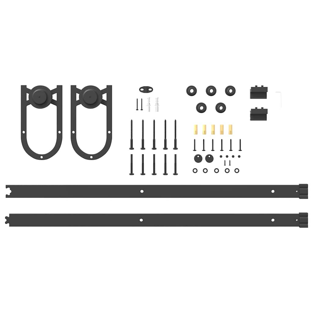 Set feronerie pentru ușă glisantă, negru, 183 cm, oțel