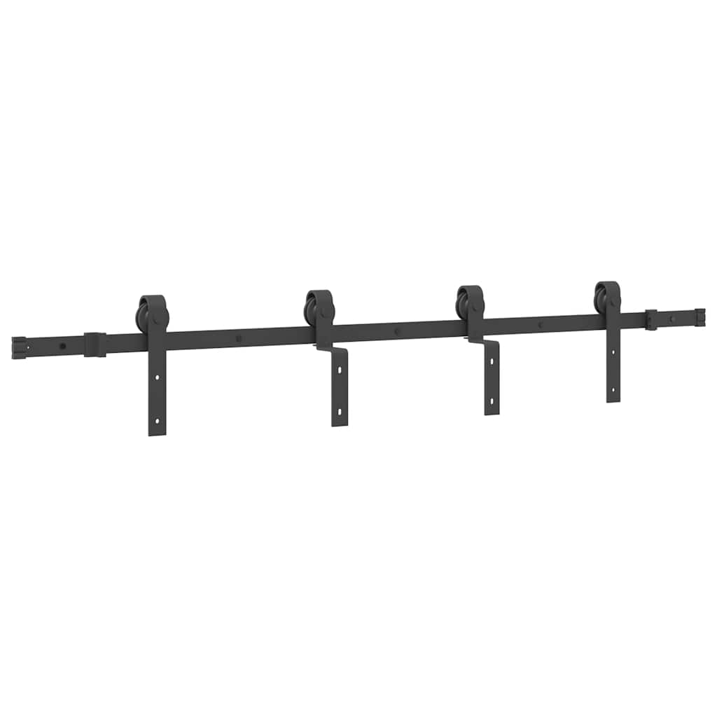 Set feronerie pentru ușă glisantă, negru, 183 cm, oțel