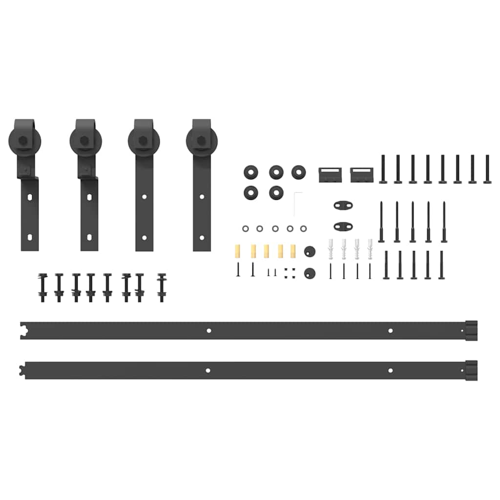 Set feronerie pentru uși glisante, negru, 200 cm, oțel