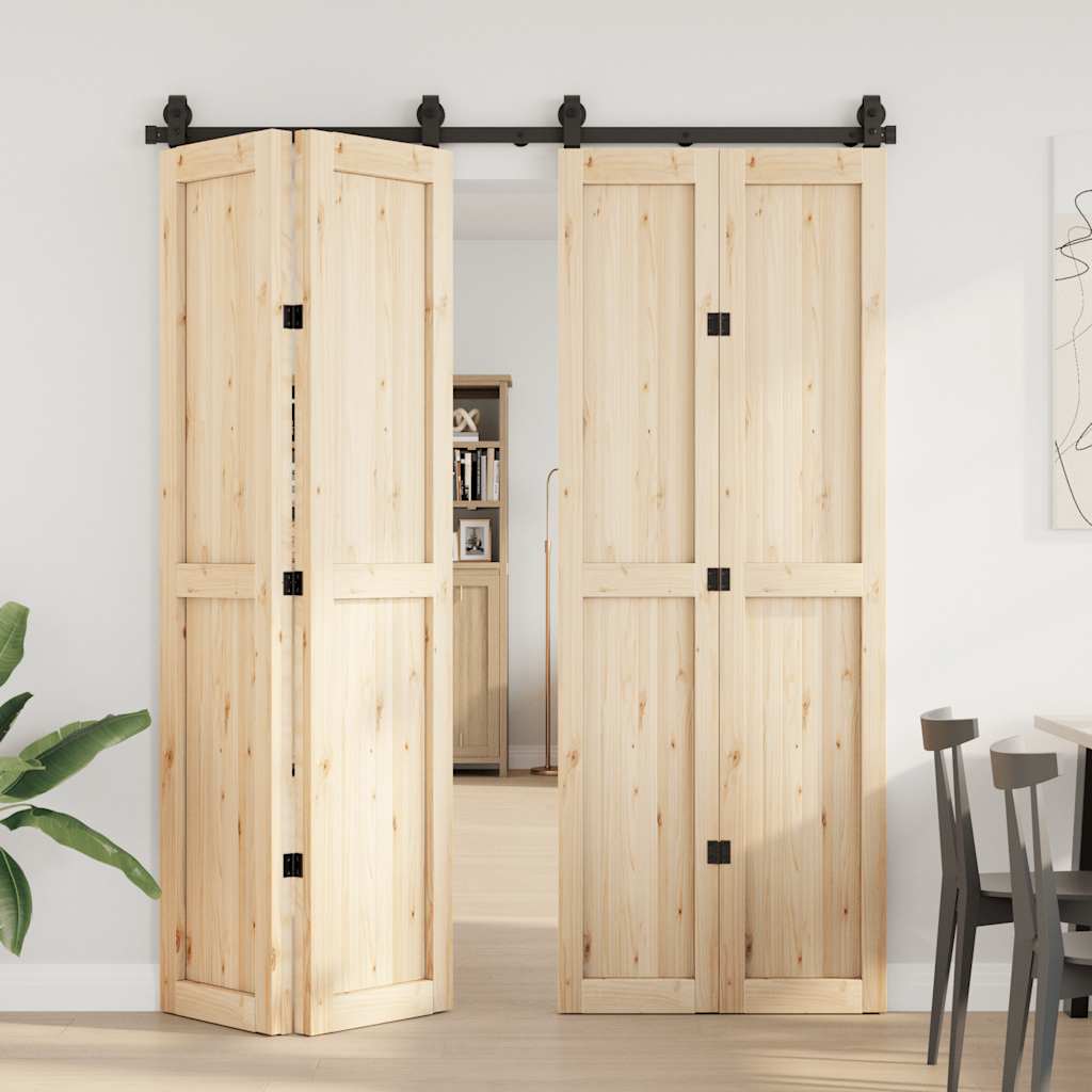 Set feronerie pentru ușă glisantă, negru, 183 cm, oțel