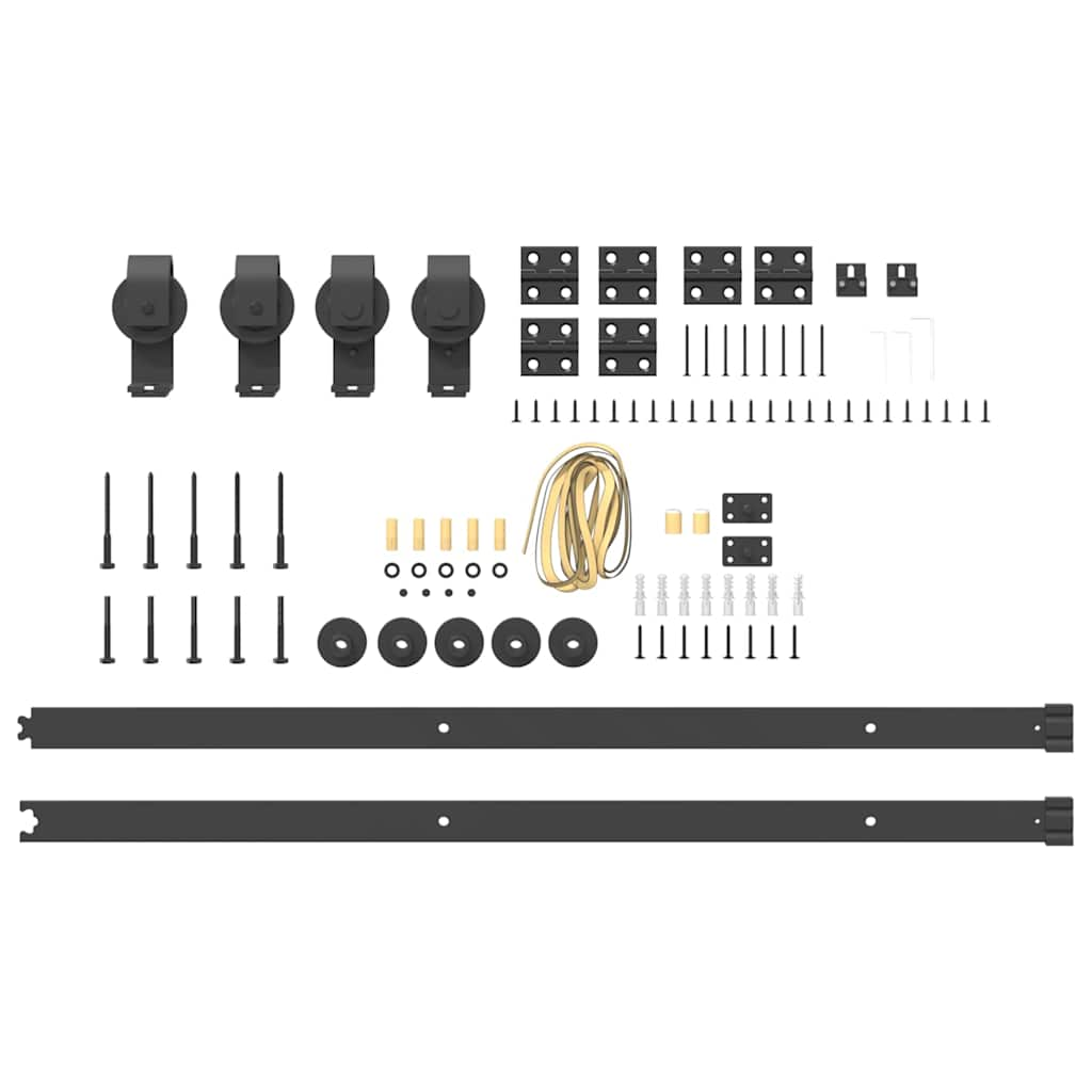 Set feronerie pentru uși glisante, negru, 200 cm, oțel