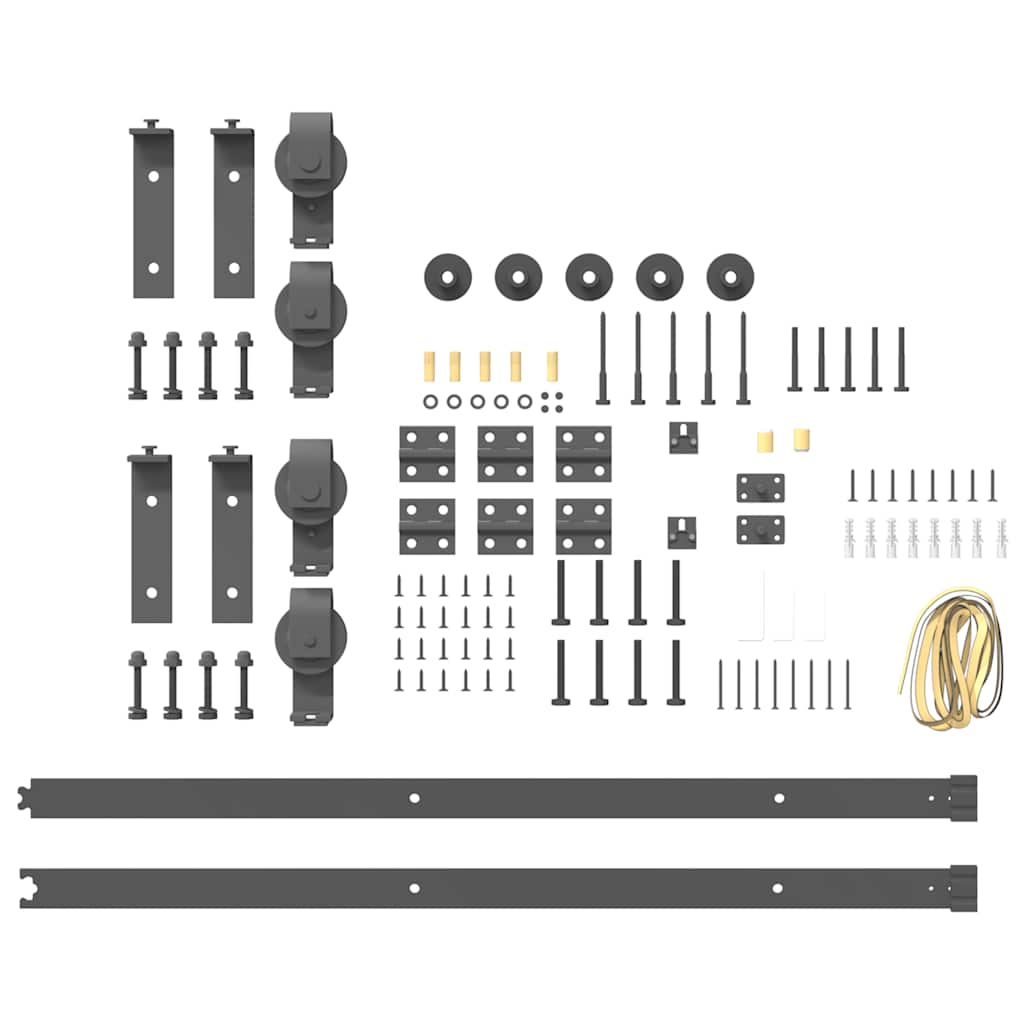 Set feronerie pentru ușă glisantă, negru, 183 cm, oțel