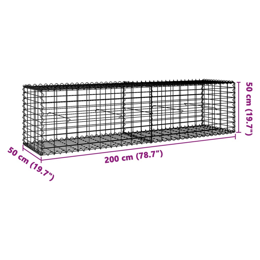 Coș gabion cu capac, 200x50x50 cm, fier galvanizat