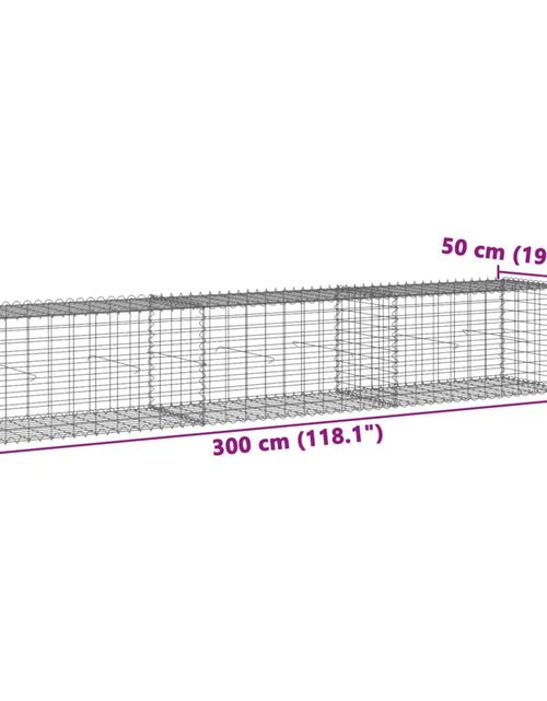 Загрузите изображение в средство просмотра галереи, Coș gabion cu capac, 300x50x50 cm, fier galvanizat
