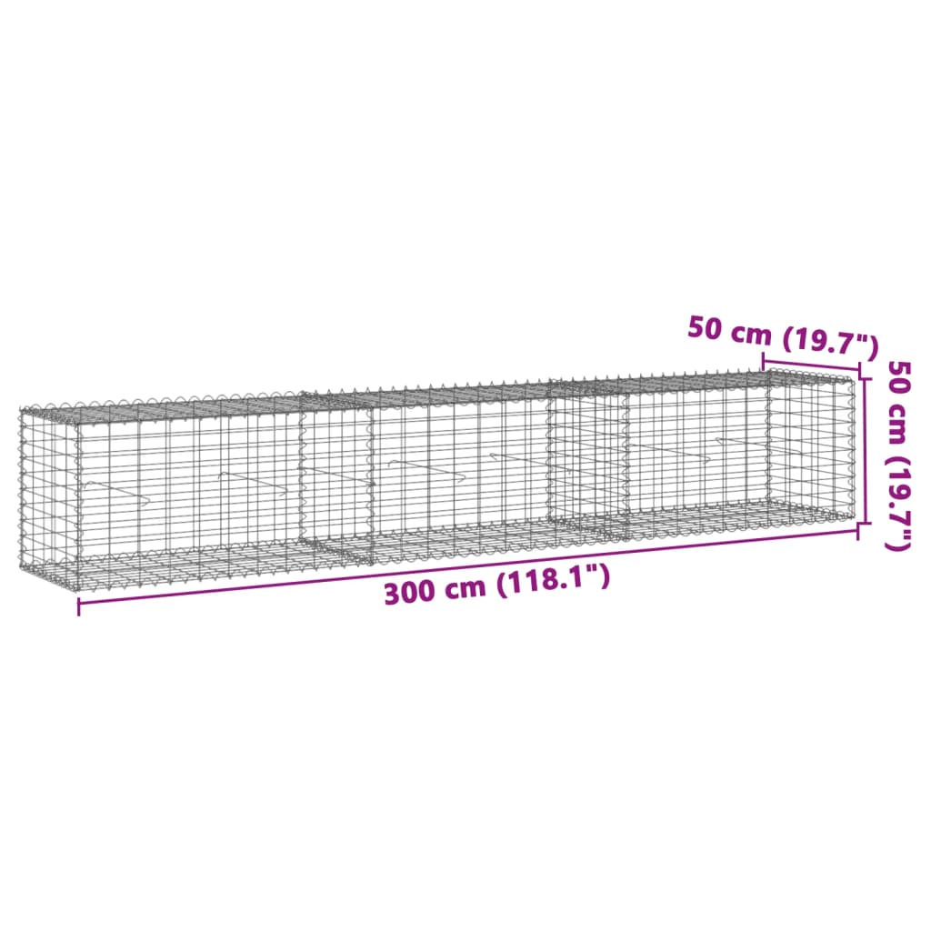 Coș gabion cu capac, 300x50x50 cm, fier galvanizat