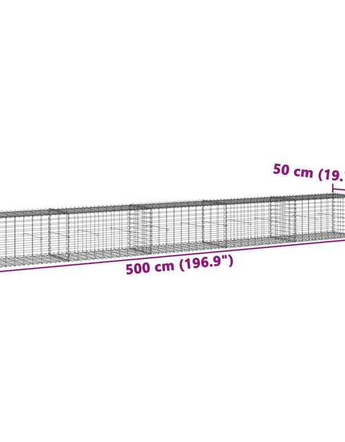 Загрузите изображение в средство просмотра галереи, Coș gabion cu capac, argintiu, 500x50x50 cm, fier galvanizat
