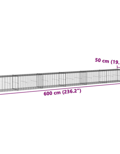 Încărcați imaginea în vizualizatorul Galerie, Coș gabion cu capac, argintiu, 600x50x50 cm, fier galvanizat
