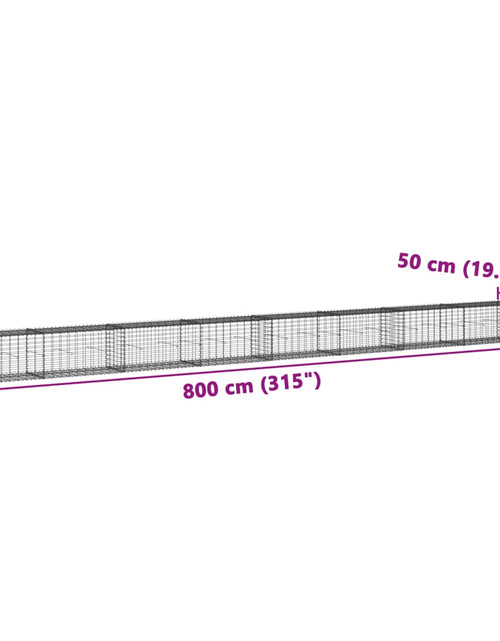 Încărcați imaginea în vizualizatorul Galerie, Coș gabion cu capac, argintiu, 800x50x50 cm, fier galvanizat
