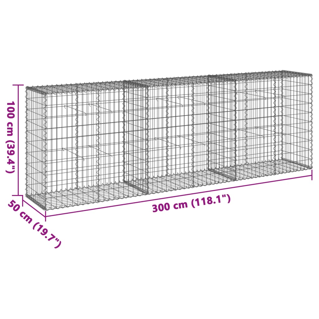 Coș gabion cu capac, 300x50x100 cm, fier galvanizat