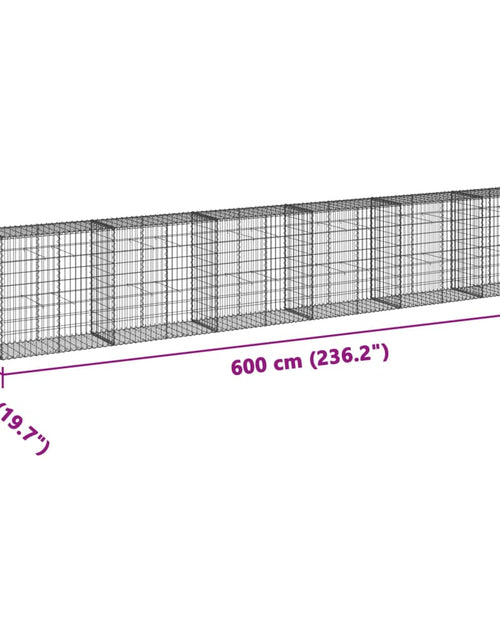 Загрузите изображение в средство просмотра галереи, Coș gabion cu capac, argintiu, 600x50x100 cm, fier galvanizat
