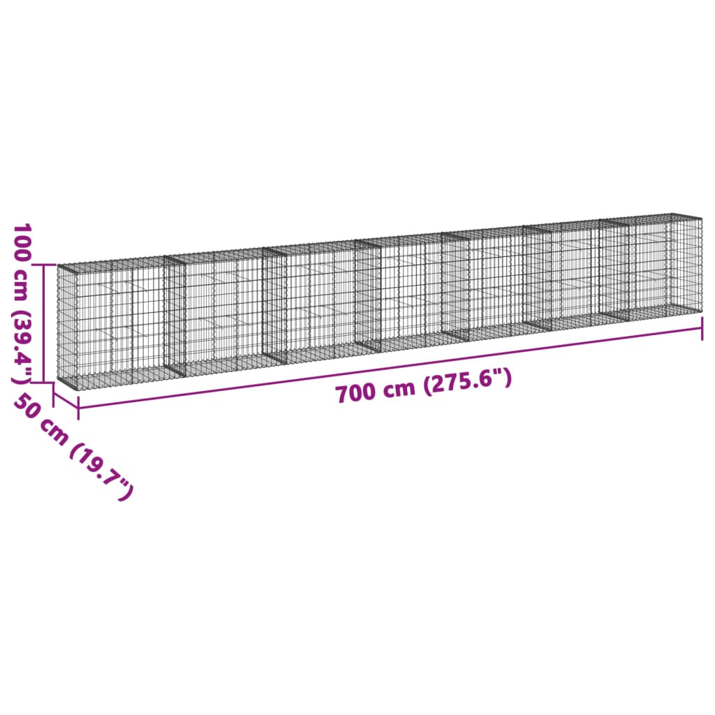 Coș gabion cu capac, 700x50x100 cm, fier galvanizat