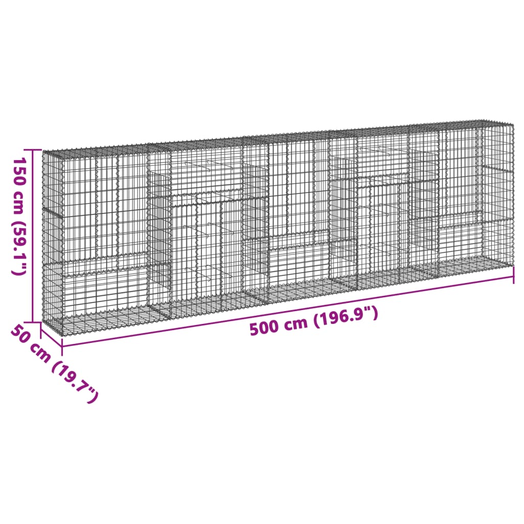 Coș gabion cu capac, 500x50x150 cm, fier galvanizat