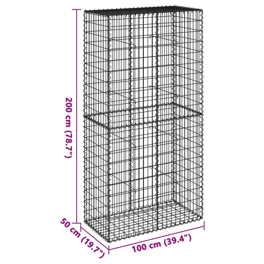 Coș gabion cu capac, 100x50x200 cm, fier galvanizat