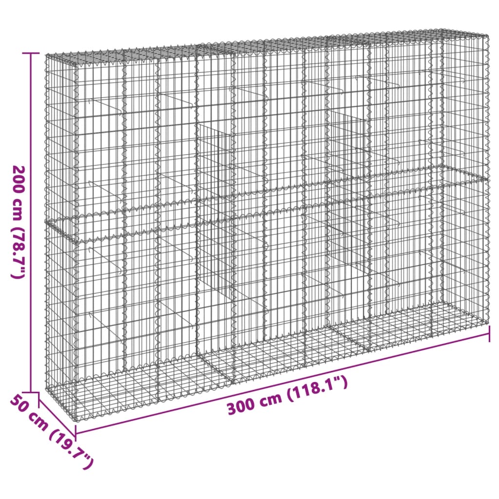 Coș gabion cu capac, 300x50x200 cm, fier galvanizat