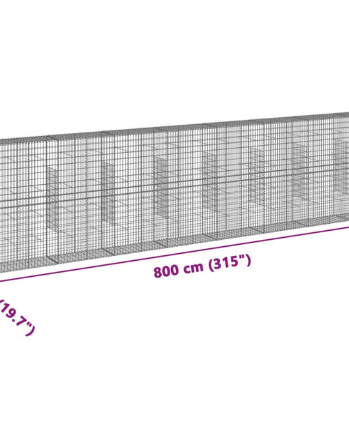 Încărcați imaginea în vizualizatorul Galerie, Coș gabion cu capac, argintiu, 800x50x200 cm, fier galvanizat
