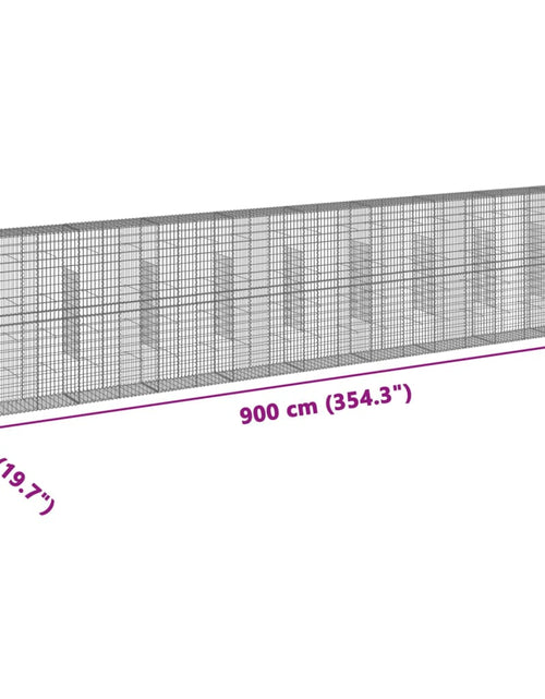 Încărcați imaginea în vizualizatorul Galerie, Coș gabion cu capac, argintiu, 900x50x200 cm, fier galvanizat
