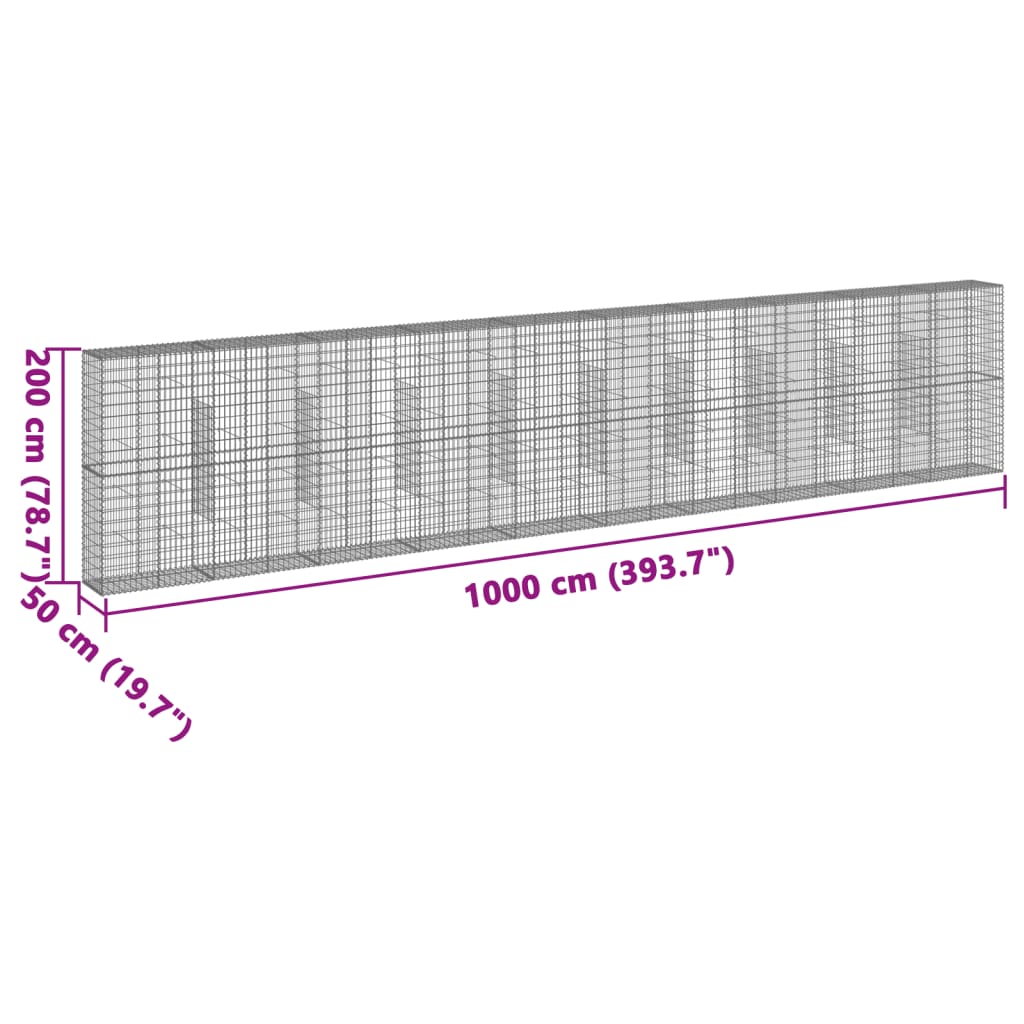 Coș gabion cu capac, 1000x50x200 cm, fier galvanizat