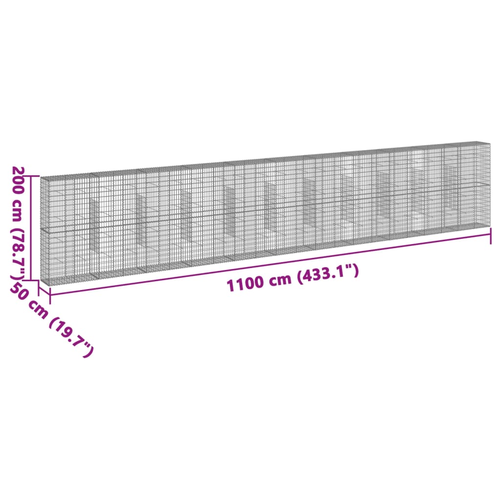 Coș gabion cu capac, 1100x50x200 cm, fier galvanizat