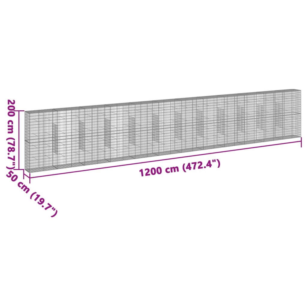 Coș gabion cu capac, 1200x50x200 cm, fier galvanizat