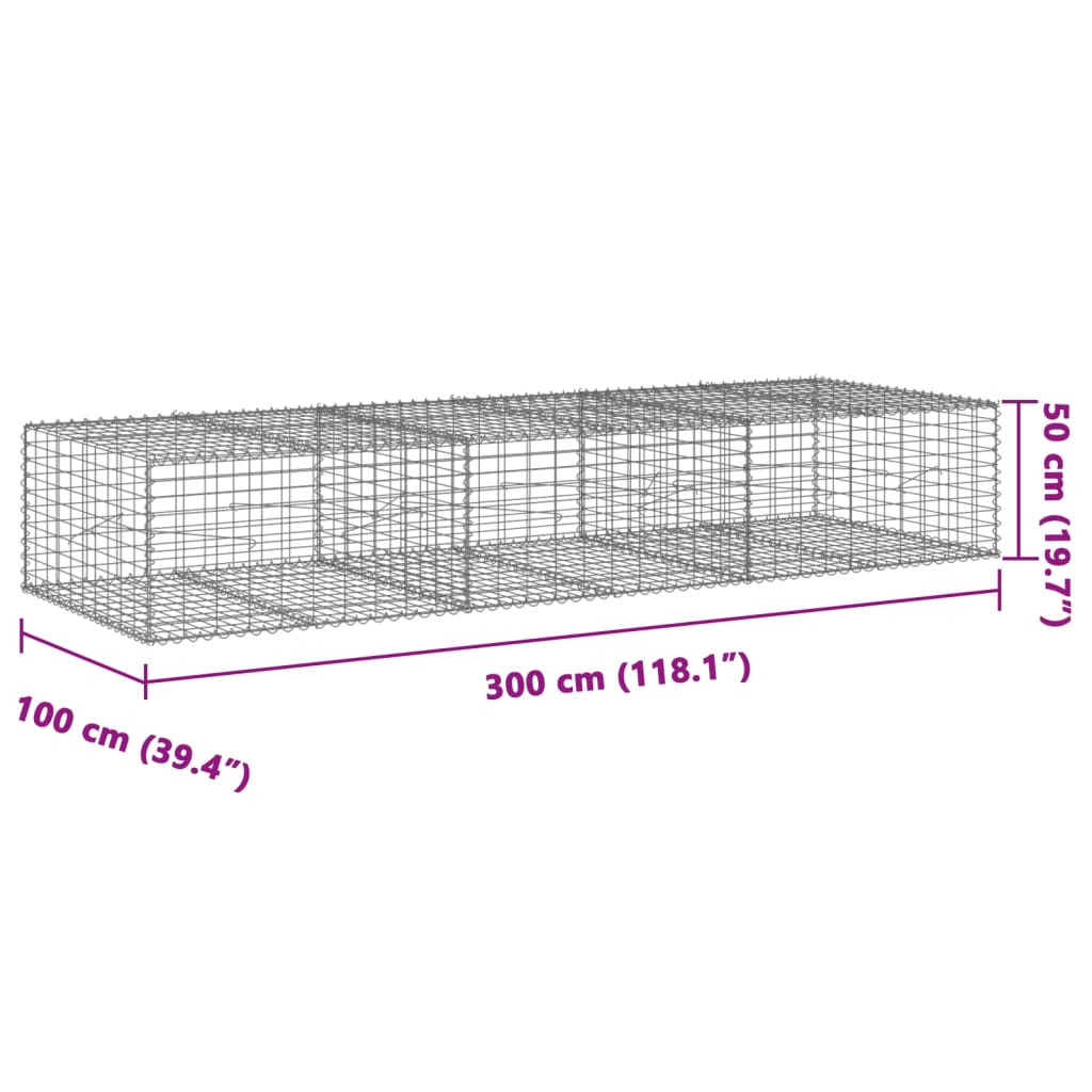 Coș gabion cu capac, 300x100x50 cm, fier galvanizat