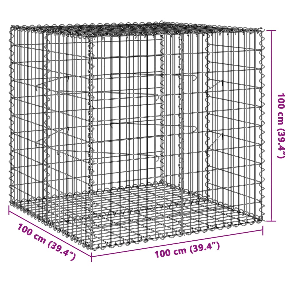 Coș gabion cu capac, 100x100x100 cm, fier galvanizat