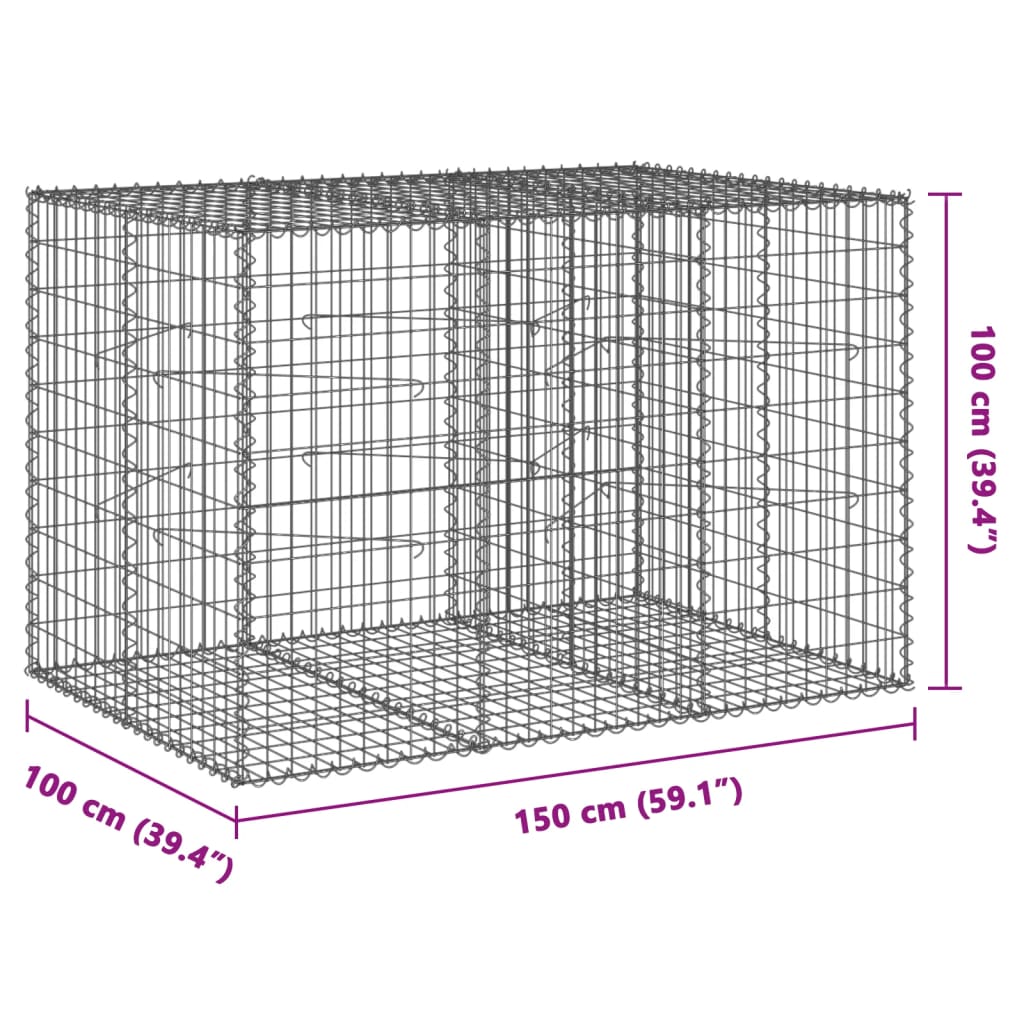 Coș gabion cu capac, 150x100x100 cm, fier galvanizat