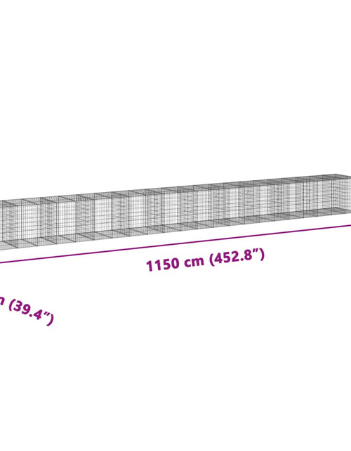 Încărcați imaginea în vizualizatorul Galerie, Coș gabion cu capac, 1150x100x100 cm, fier galvanizat
