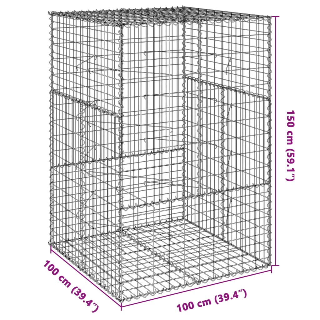 Coș gabion cu capac, 100x100x150 cm, fier galvanizat